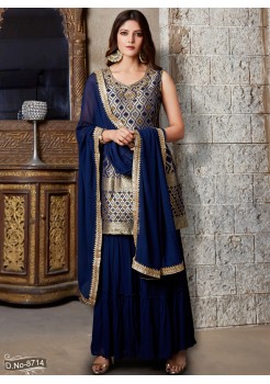 Dark Blue & Grey Georgette  Sharara